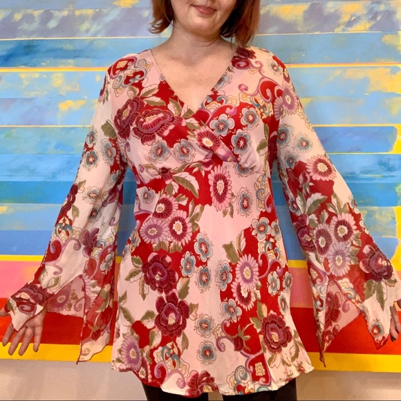 Chadwicks Tops - Chadwicks 100% Silk Angle Sleeve Floral Tunic 16